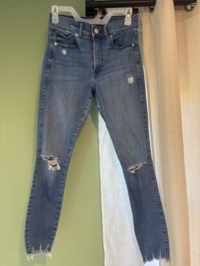 Express Women’s Dark Blue Distressed Skinny Jeans